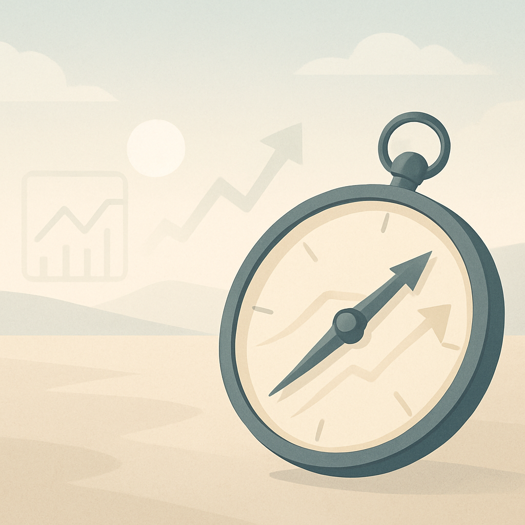 Een minimalistische afbeelding van een kompas en abstracte grafieken die financiële planning en nauwkeurige berekeningen symboliseren.