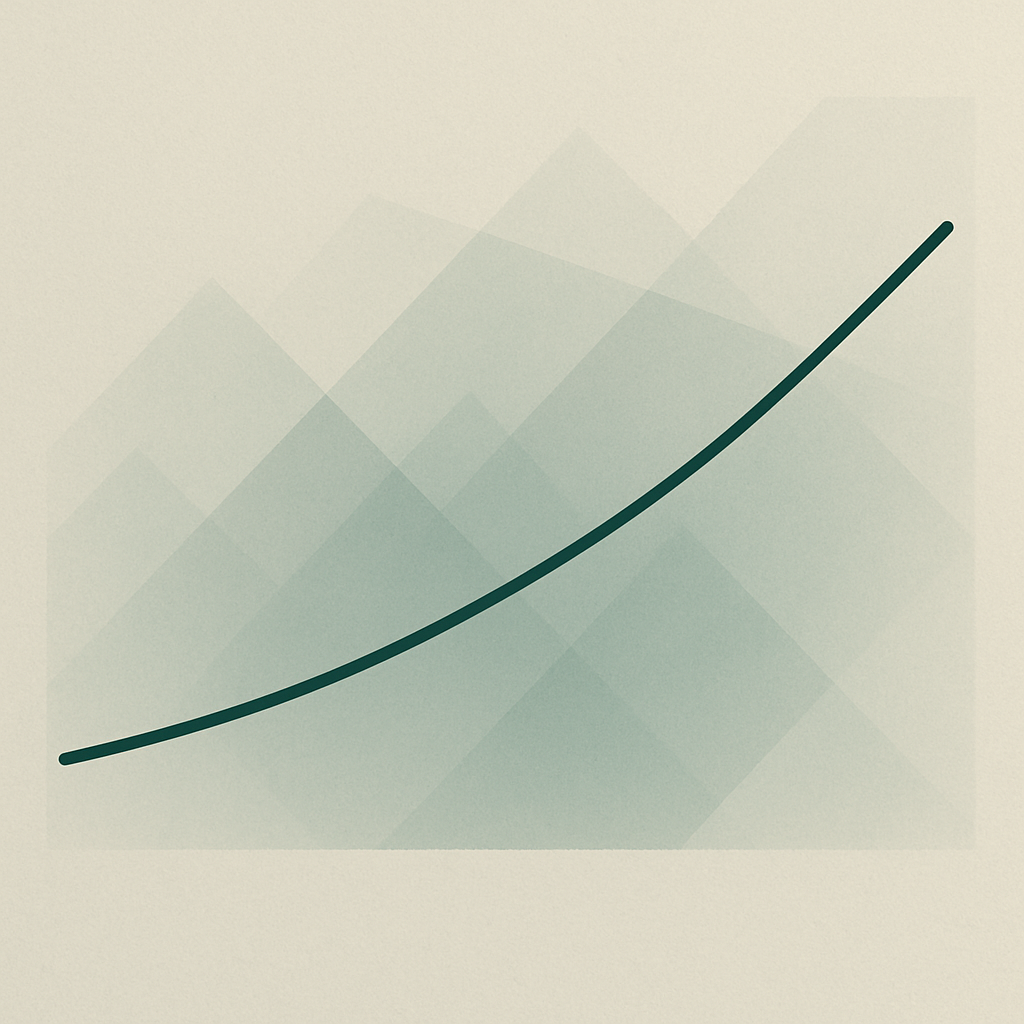 Een minimalistische lijn die gestaag omhoog loopt, symboliseert consistente financiële groei door breed gespreide investeringen.