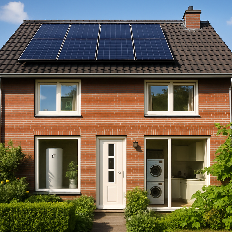 Modern Nederlands gezinshuis met zonnepanelen en energiezuinige apparatuur