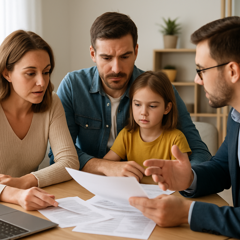 Nederlandse familie die financiële plannen bespreekt met adviseur aan tafel
