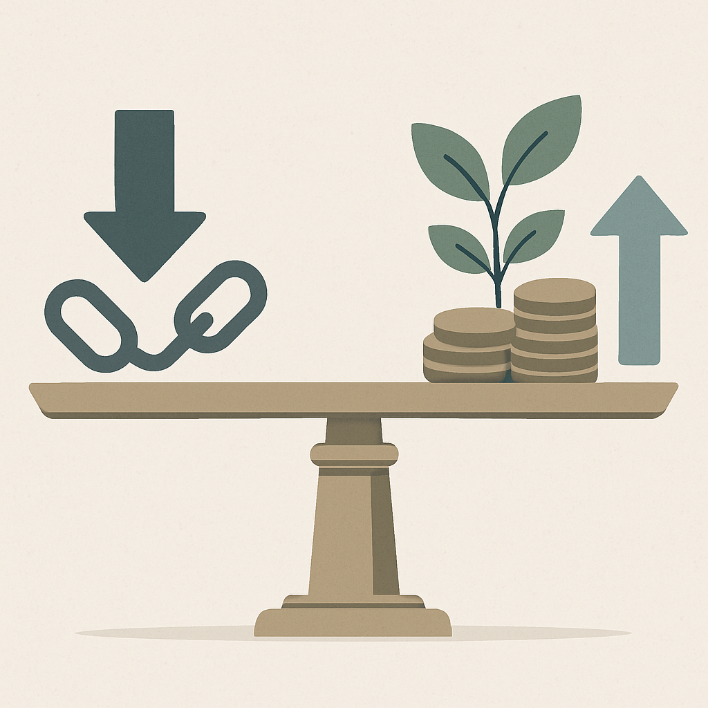 Een minimalistische afbeelding toont een evenwichtige weegschaal. Aan de ene kant symbolen van hypotheekschuld en aan de andere kant symbolen van financiële buffer en stabiliteit, wat de strategische afweging van extra aflossen benadrukt.