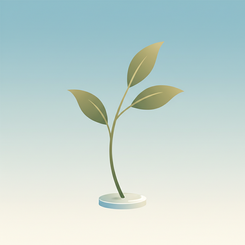 Een minimalistische afbeelding van een enkele munt aan de basis, waaruit een gestileerde plant groeit met groene bladeren die omhoog reiken, symbool voor financiële groei en het opbouwen van vermogen.