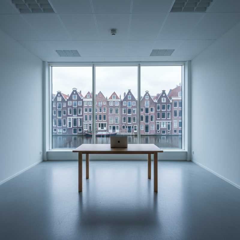 Leeg modern kantoor met één bureau symboliseert brievenbusfirma zonder personeel of economische activiteit