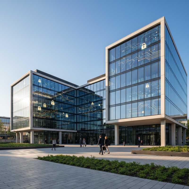 Modern bankgebouw met digitale beveiliging als symbool voor nieuwe FIU-bevoegdheden tegen witwassen