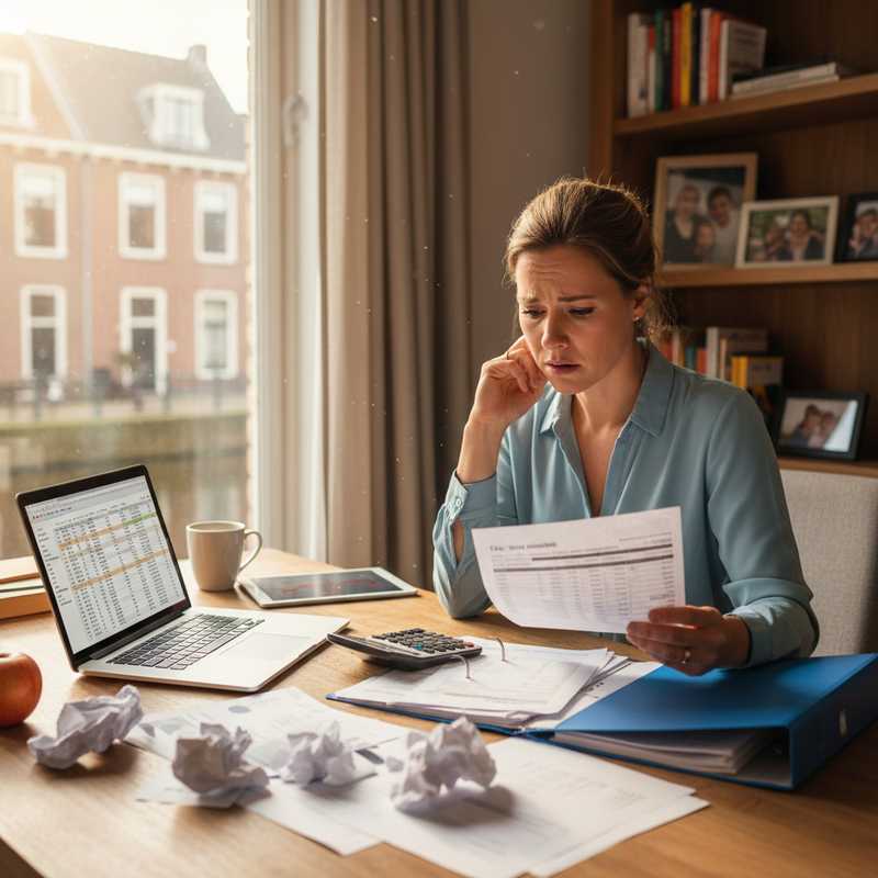 Zelfstandige ondernemer bekijkt financiële documenten en belastingwijzigingen op laptop thuis