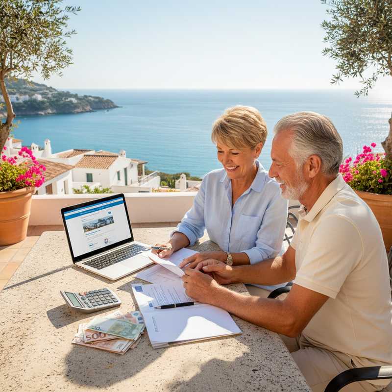 Nederlands stel plant pensioen in buitenland met financiële documenten en laptop