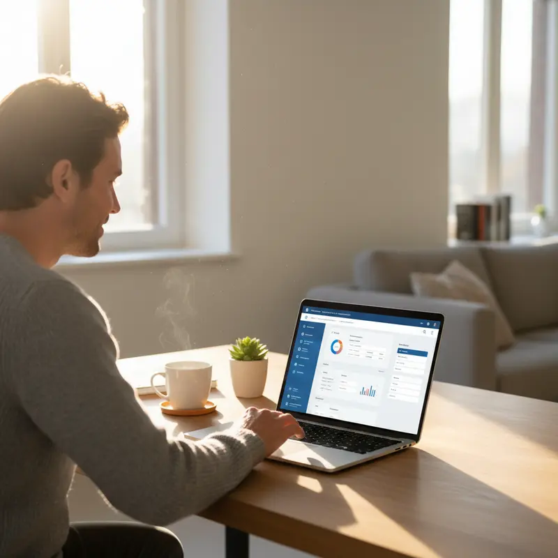 Person filing Dutch tax return on laptop showing Belastingdienst digital portal interface