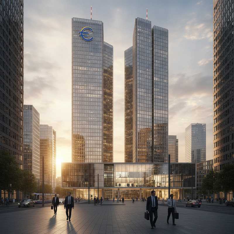 Europese Centrale Bank gebouw met ECB logo in Frankfurt financieel district