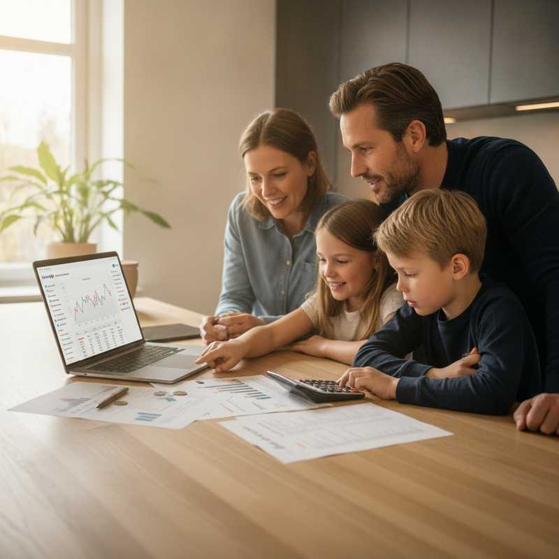 Nederlands gezin vergelijkt rentetarieven voor persoonlijke lening op laptop aan keukentafel