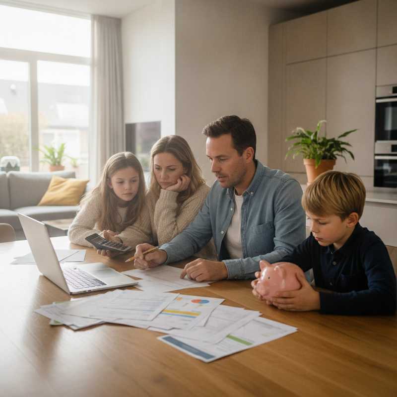 Nederlands gezin bekijkt samen huishoudbudget en rekeningen aan keukentafel